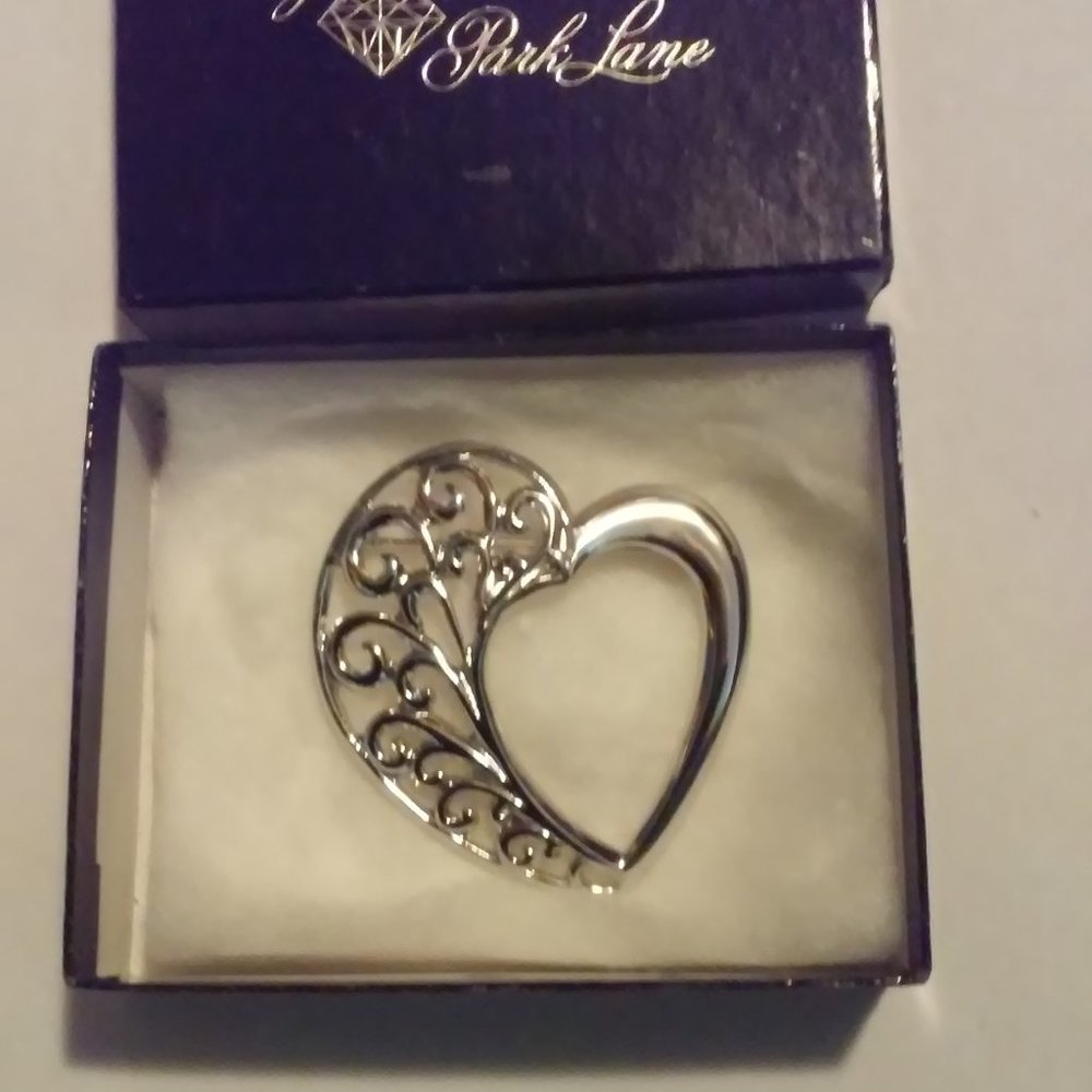 Silver Heart Brooch Pin Unused In A Box 2"x 2"
